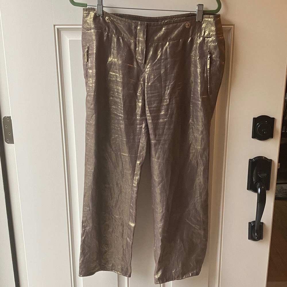 Dior Boutique bronze gold linen pants Y2K Runway 10